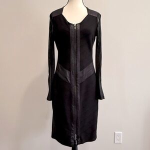 Joseph Ribkoff Black Mesh Sleeve Zip Bodycon Dress - Size 10